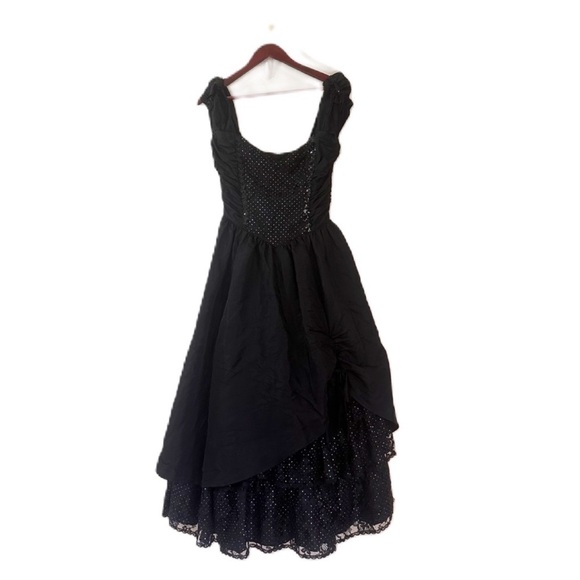 Gunne Sax Jessica McClintock Black Lace Sparkle Dress - Picture 5 of 16